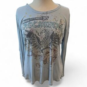 Vintage Edista Blue Long Sleeve Graphic Shirt Women's Large Made In USA Goth Y2K